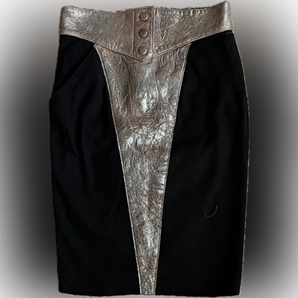 Catherine Malandrino Black Leather-Panel Pencil Skirt - Picture 2 of 5